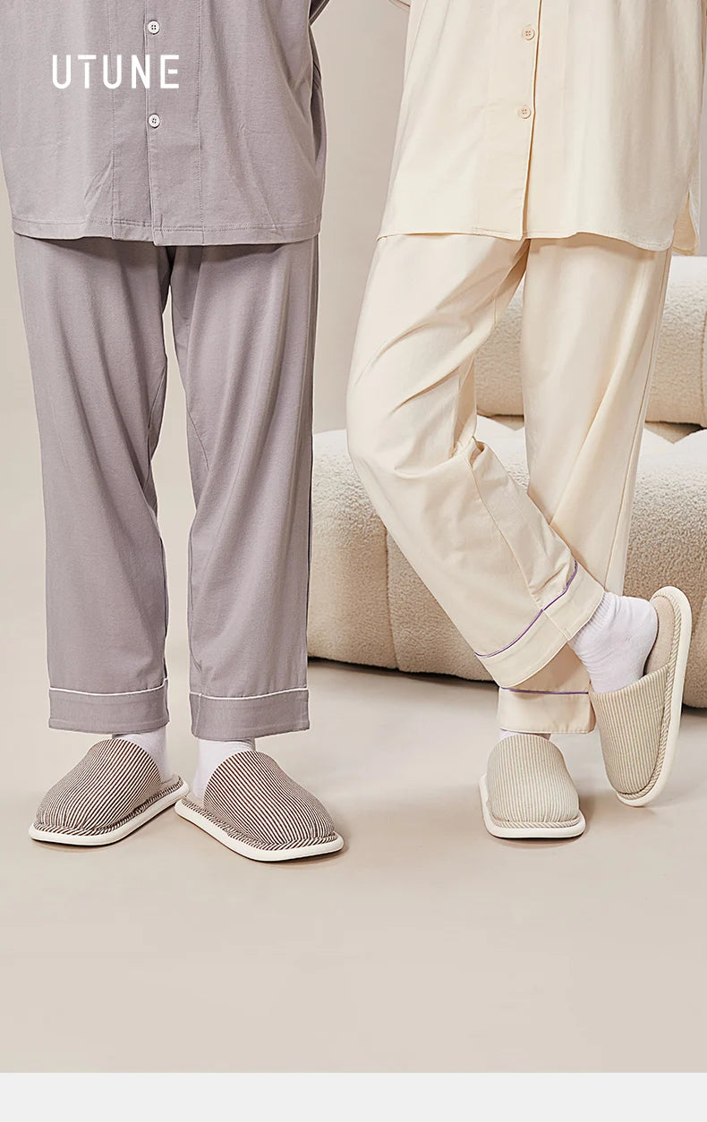 UTUNE All-Season Breathable Cotton Slippers|Minimalist Design Antibacterial and Odor-Resistant Interior|Unisex Home Slippers