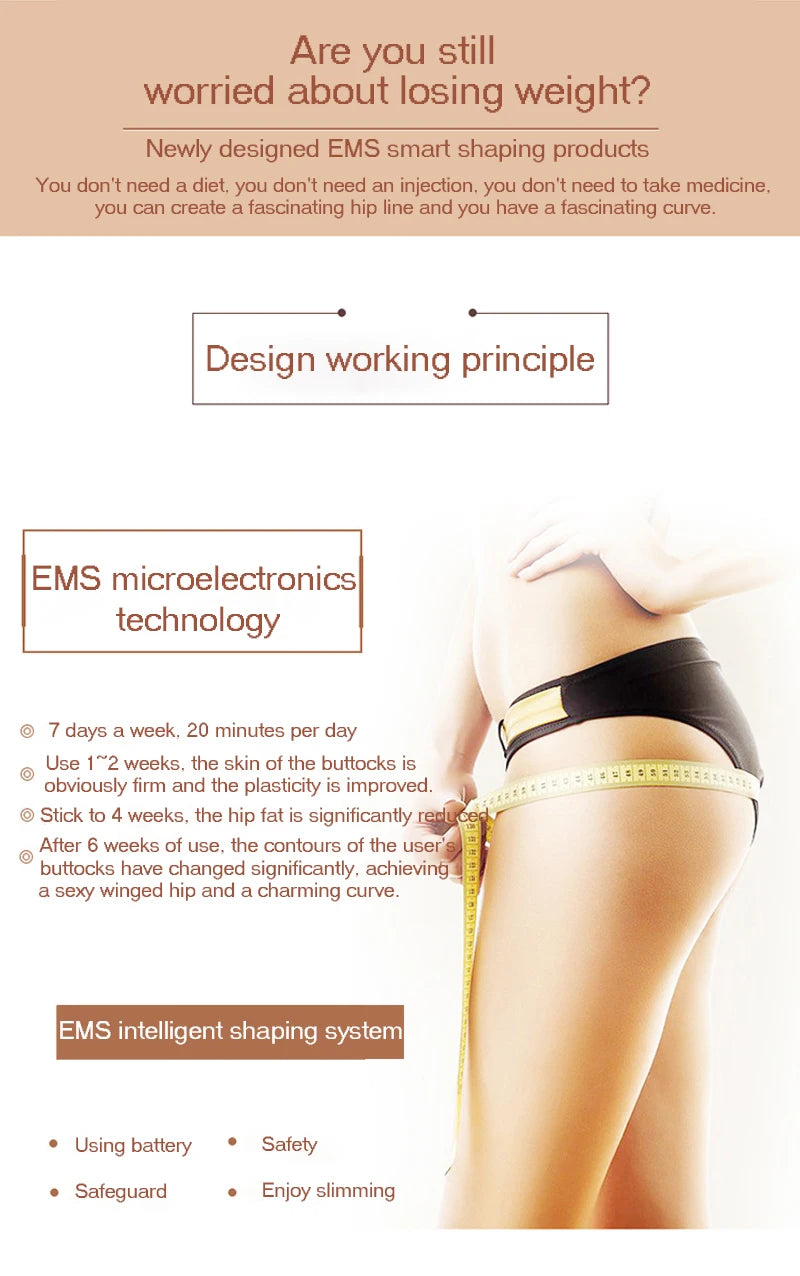 Electric EMS Buttocks Hip Muscle Trainer Slimming Fat Burning Massage Abdominal Fitness Training Apparatus ABS Muscle Stimulator