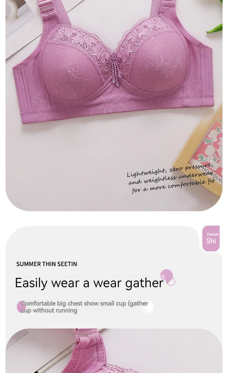 Womens Lace Bras Ultra-Thin Perspective Bralette Deep V Bra Sexy Lingerie Tops Plus Size  Cup Mom's underwear