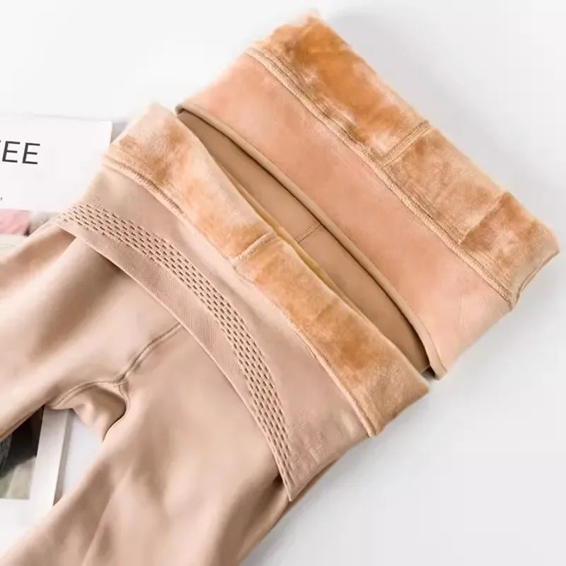 Winter Warm Leggings Women's Thermal Pants Polar Pantyhose Sock Lined Pants Velvet Tights Skin Effect High Waist Wool Leggings