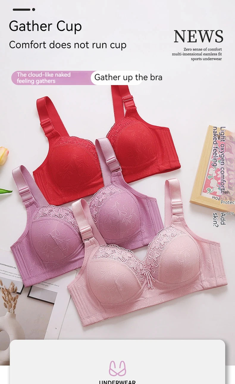 Womens Lace Bras Ultra-Thin Perspective Bralette Deep V Bra Sexy Lingerie Tops Plus Size  Cup Mom's underwear