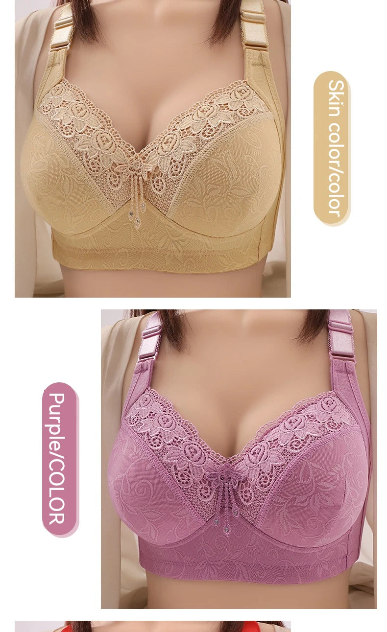 Womens Lace Bras Ultra-Thin Perspective Bralette Deep V Bra Sexy Lingerie Tops Plus Size  Cup Mom's underwear