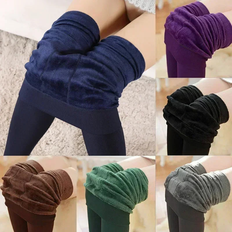 Winter Warm Leggings Women's Thermal Pants Polar Pantyhose Sock Lined Pants Velvet Tights Skin Effect High Waist Wool Leggings