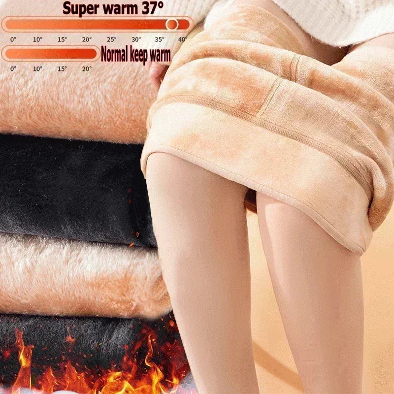 Winter Warm Leggings Women's Thermal Pants Polar Pantyhose Sock Lined Pants Velvet Tights Skin Effect High Waist Wool Leggings