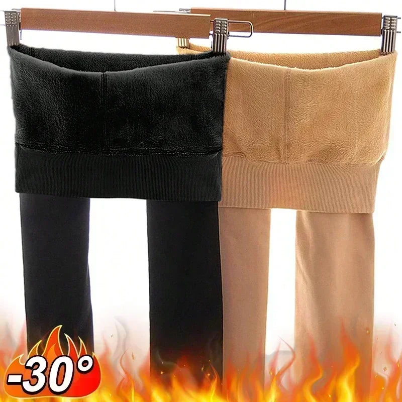 Winter Warm Leggings Women's Thermal Pants Polar Pantyhose Sock Lined Pants Velvet Tights Skin Effect High Waist Wool Leggings